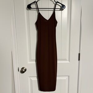 Brown Ribbed Knit Bodycon Dress